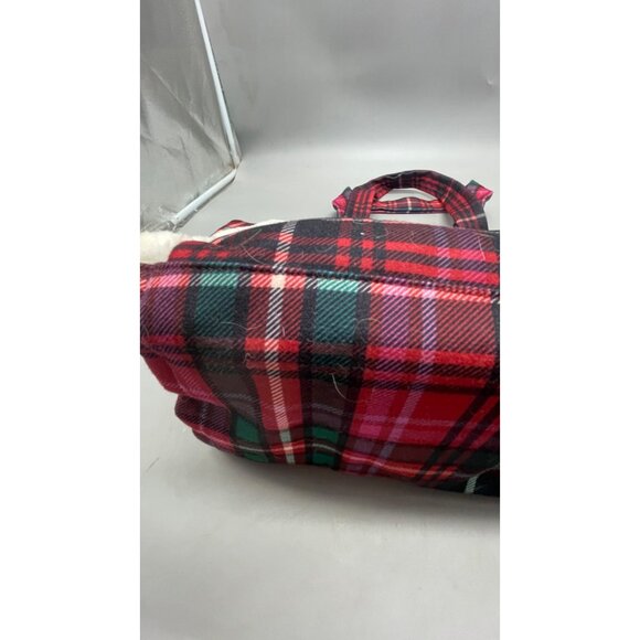 Victorias Secret Red Plaid Tote Bag With Sherpa Detailing & Logo Patch READ - Picture 6 of 8